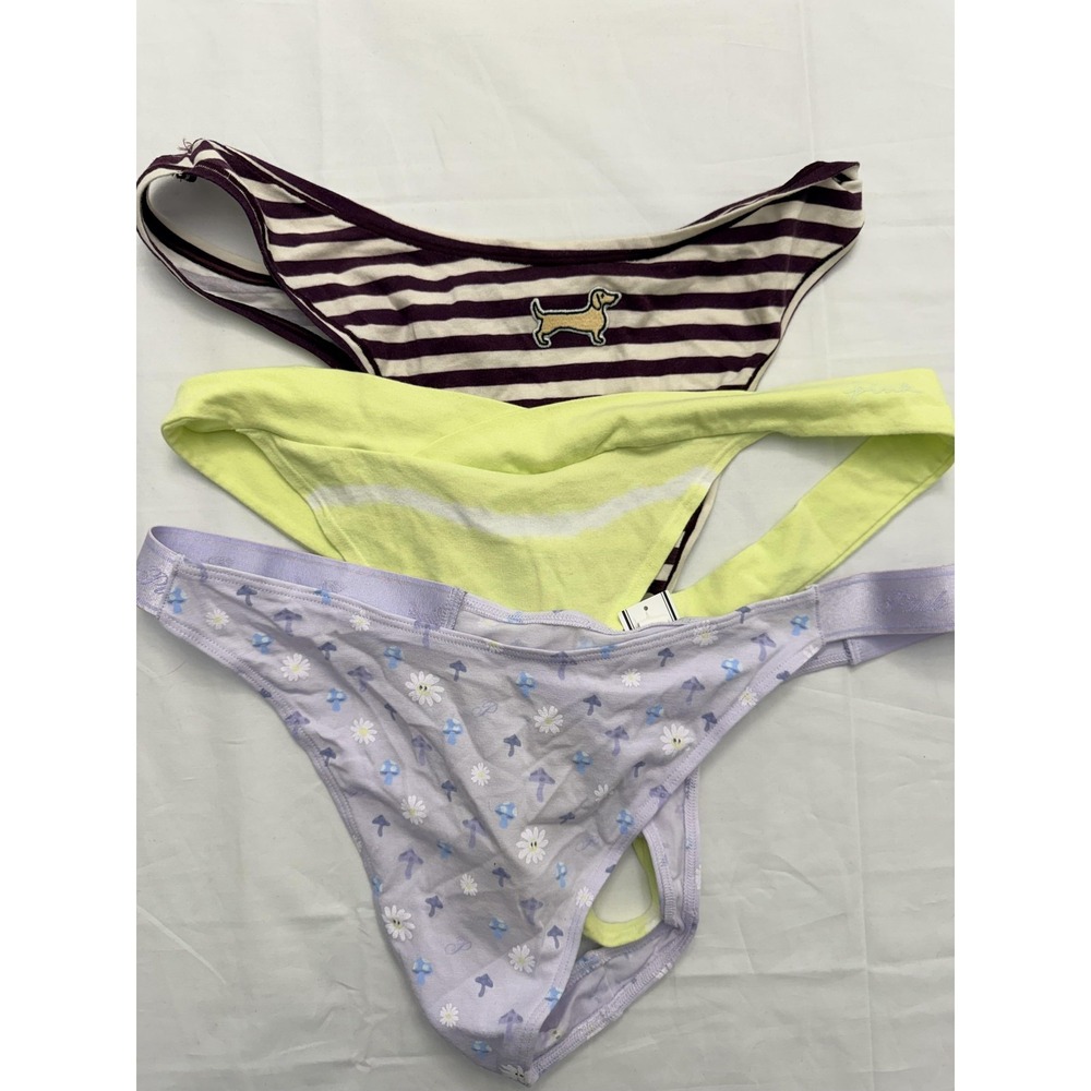 PINK Victoria's Secret Thong Panties Womens XXL Multicolor Striped 3 Pack NWT